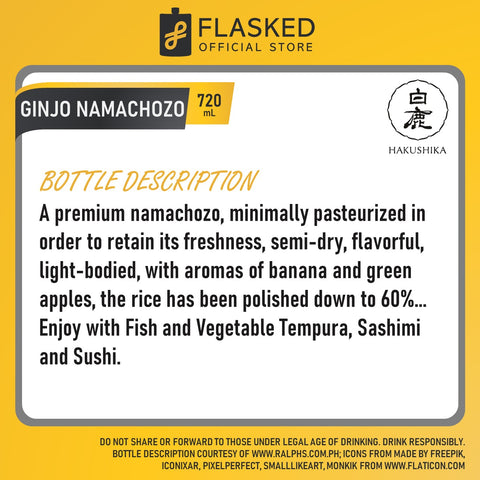 Hakushika Ginjo Namachozo Sake 720mL