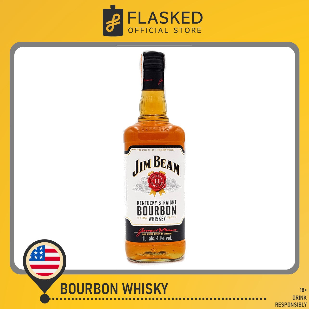 Jim Beam White Bourbon Whiskey 1L