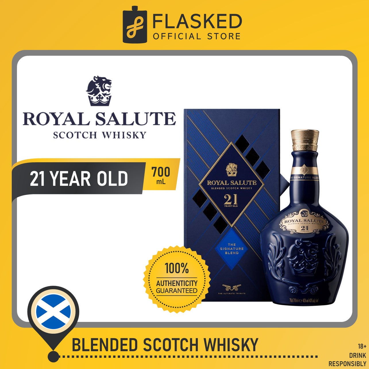 Royal Salute 21 Year Old Blended Scotch Whisky 700mL – Flasked