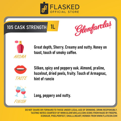 Glenfarclas 105 Cask Strength Highland Single Malt Scotch Whisky 1L