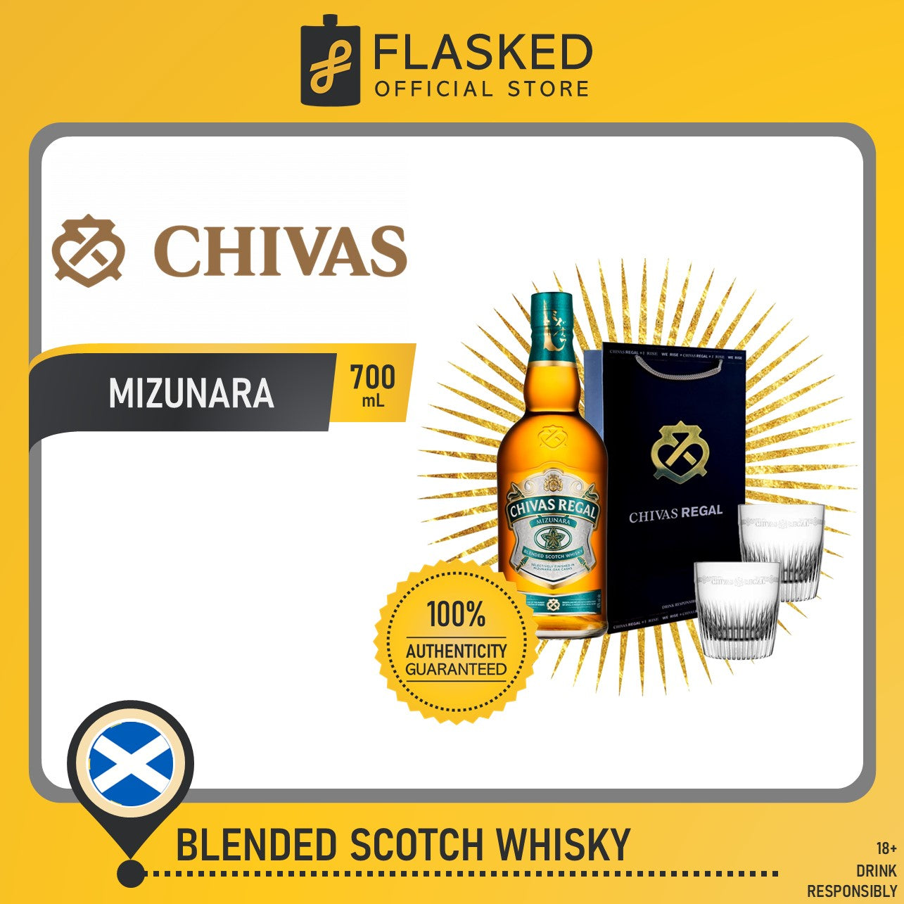 Chivas Regal Mizunara Gift Lab Blended Scotch Whisky 700mL Free Engraving Free 2 Glasses