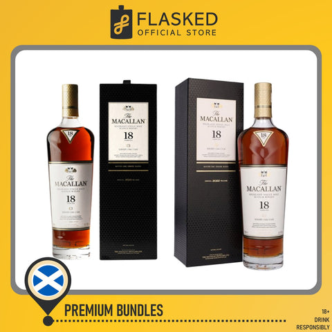 Double Macallan Premium Whisky Bundle (The Macallan 18 Sherry Oak 700ml 2021 & 2022 Release)