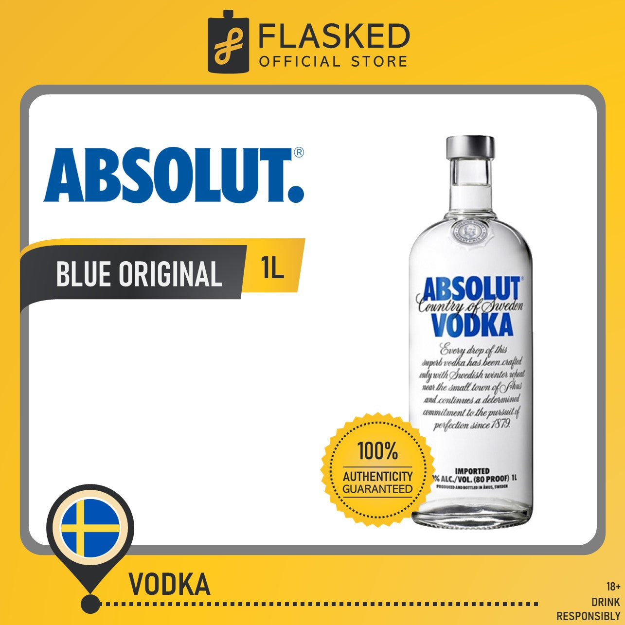 Absolut Blue Vodka 1L