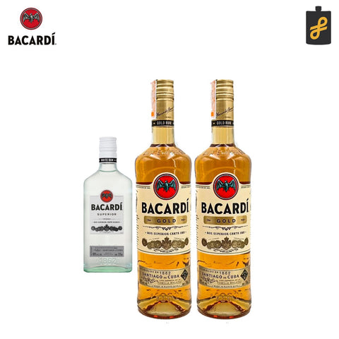 Bacardi Gold Rum 750mL 2 Set Free Superior White 375ml