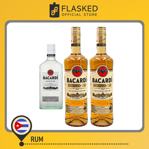 Bacardi Gold Rum 750mL 2 Set Free Superior White 375ml