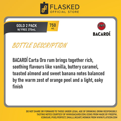 Bacardi Gold Rum 750mL 2 Set Free Superior White 375ml