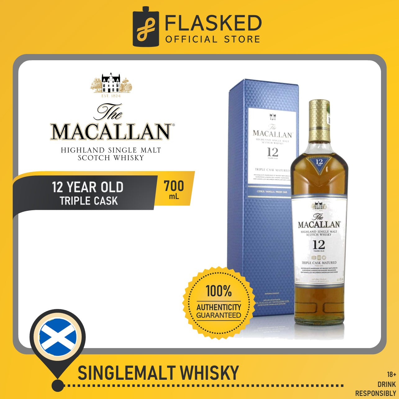 The Macallan Triple Cask Fine Oak 12 Year Old 700mL Single Malt Scotch Whisky