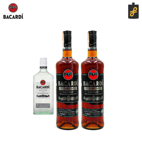 Bacardi Premium Black Rum 750mL 2 Set Free Superior White 375ml