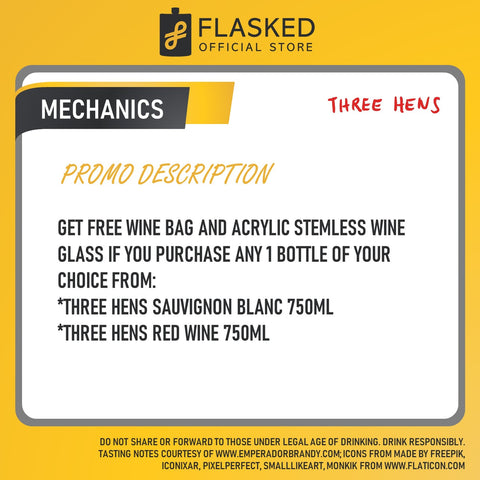 Three Hens Sauvignon Blanc 750ml w/ FREE Wine Bag and Wine Glass