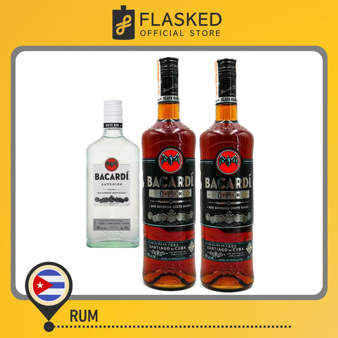 Bacardi Premium Black Rum 750mL 2 Set Free Superior White 375ml