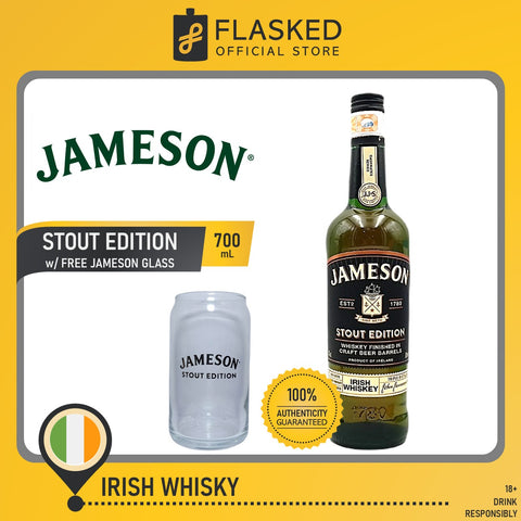 Jameson Irish Whiskey Stout Edition 700mL with FREE 1 Jameson Glass + FREE Glass & Bottle Engraving