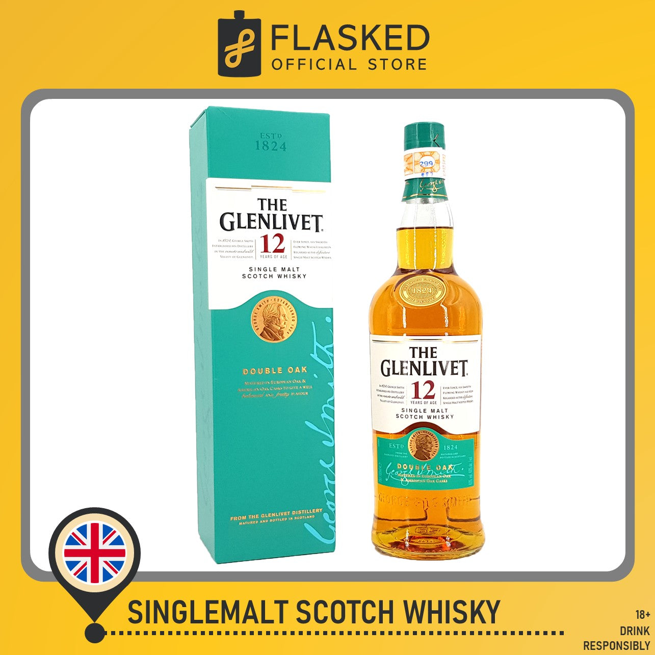 Glenlivet 12 Year Old Double Oak 700mL With Free Rock Glass