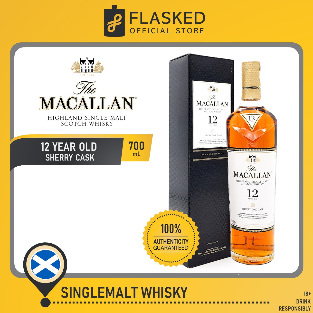 The Macallan Sherry Oak 12 Year Old 700mL Single Malt Scotch Whisky