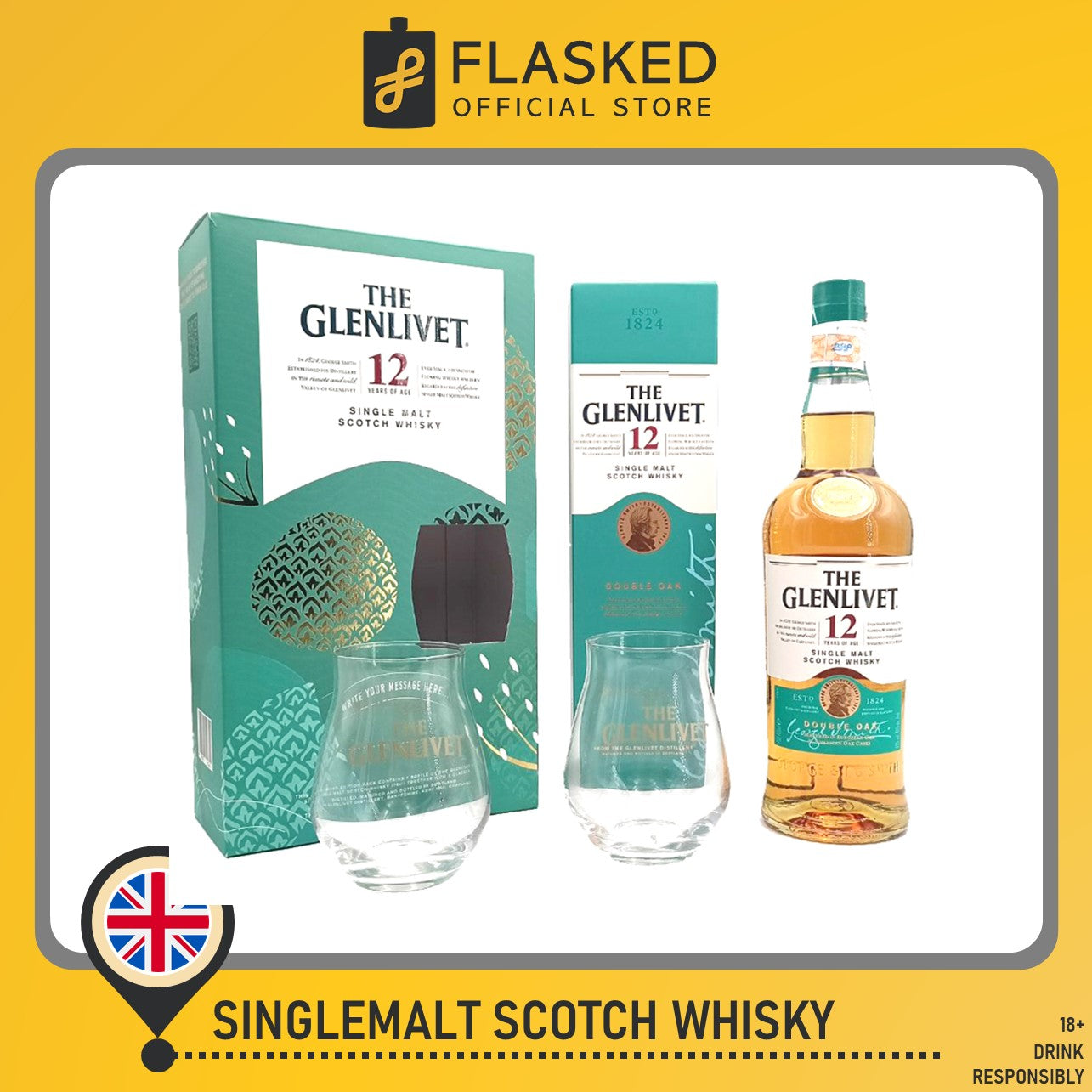 Glenlivet 12 Year Old Double Oak 700mL With Free Rock Glass