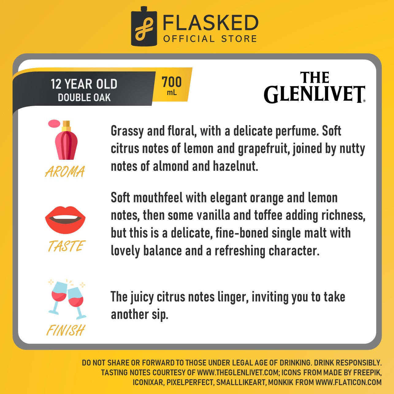 Glenlivet 12 Year Old Double Oak 700mL With Free Rock Glass