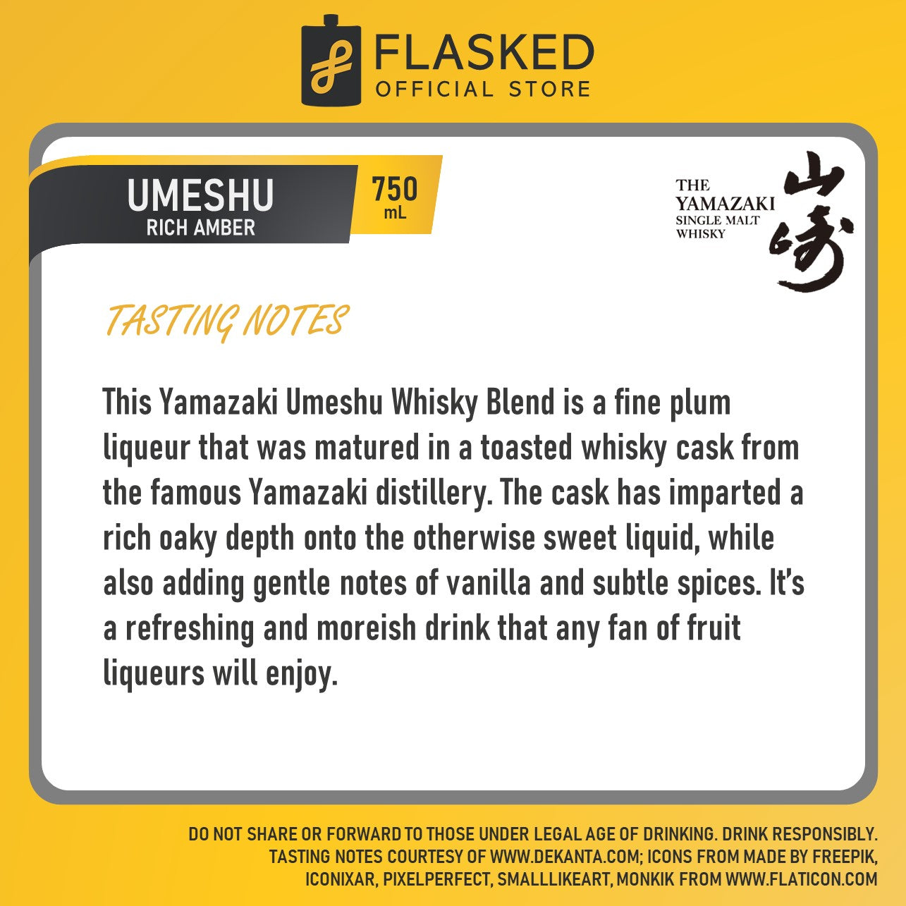 Yamazaki Umeshu Whiksy Blended Rich Amber Japanese Whisky 750mL