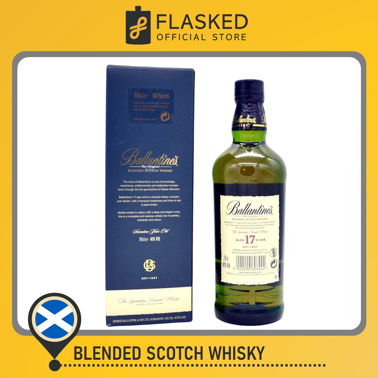 Ballantines 17 Year Old Blended Scotch Whisky 750mL – Flasked