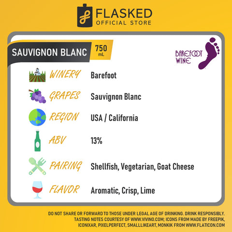 Barefoot Sauvignon Blanc Wine 750mL