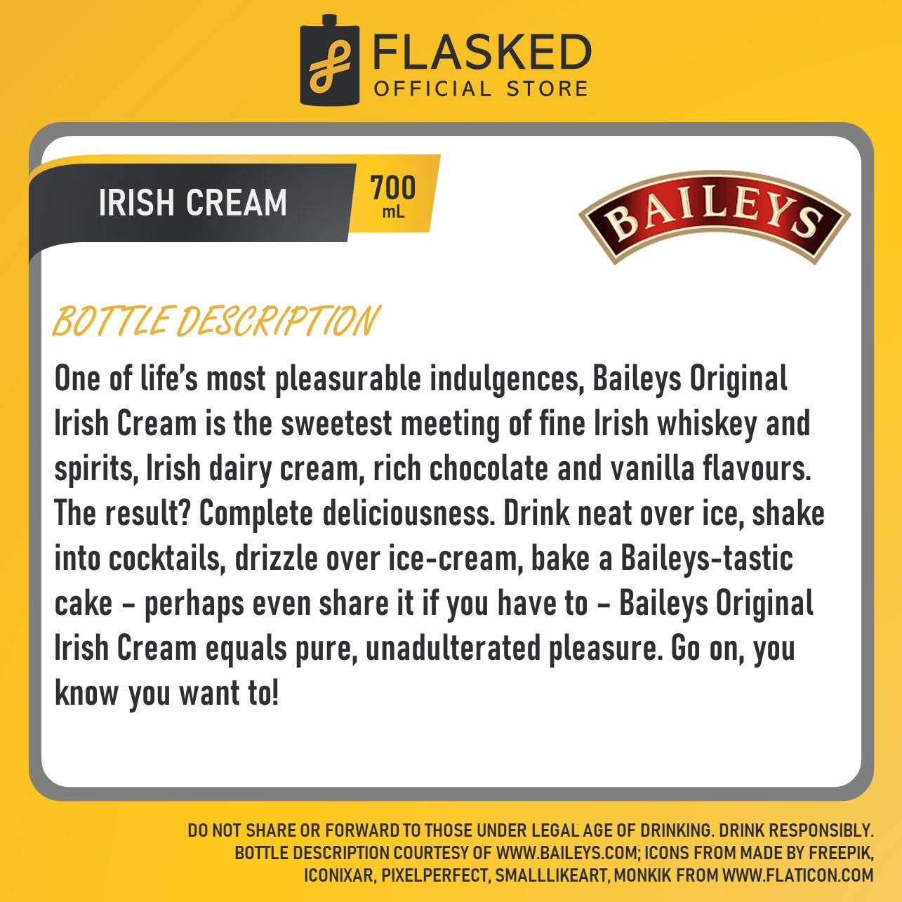 Baileys Irish Cream Liquor 700mL