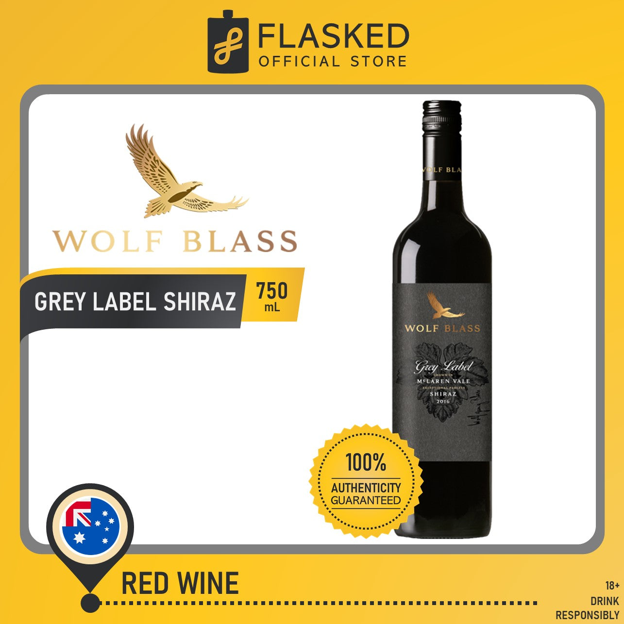 Wolf Blass Grey Label Shiraz Red Wine 750ml Flasked Liquor Store