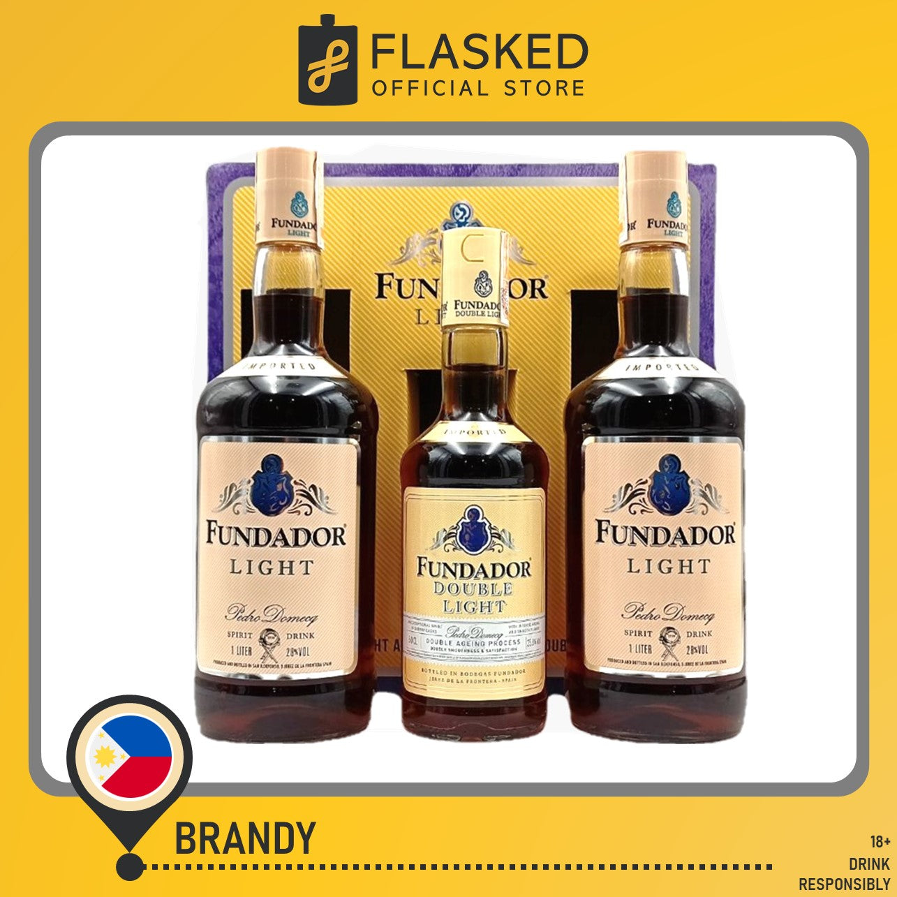 Fundador Light Brandy 1L 2 Bottles with Free Double Light Brandy