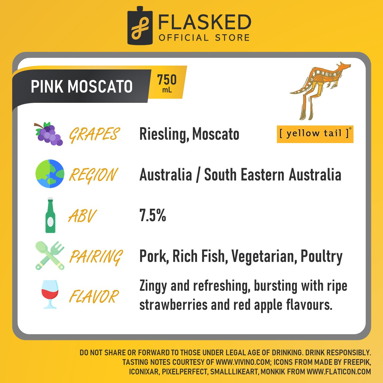 Yellow Tail Pink Moscato Rose Wine 750mL