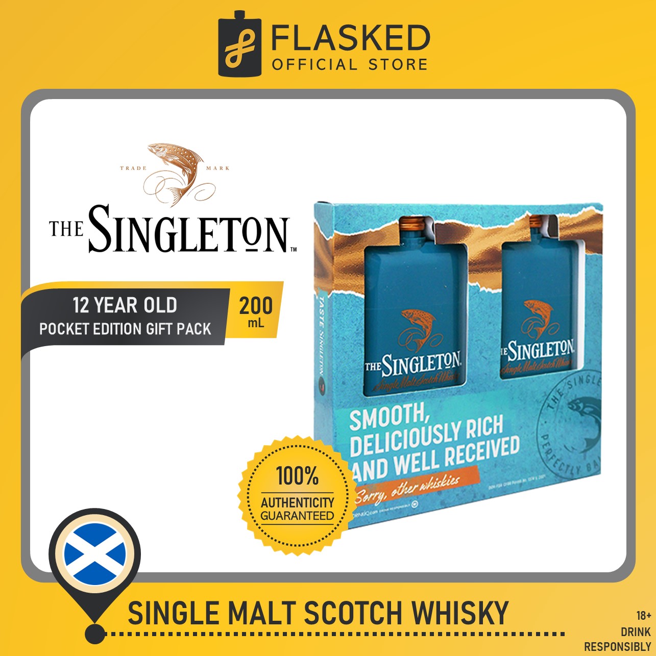 Singleton of Dufftown 12 Year Old Scotch Whisky Pocket 200mL Gifting Pack